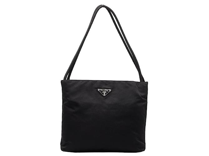 Prada Nylon Triangle Logo Plate Tote Shoulder Bag B6243 in Great Condition Black Cloth  ref.1316549