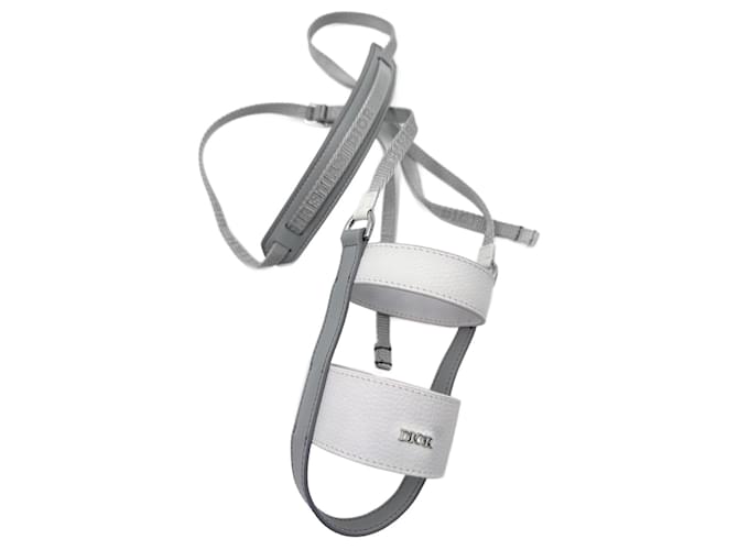 Christian Dior bottle holder shoulder strap White Grey Leather Nylon  ref.1316633