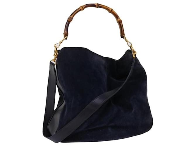 GUCCI Bamboo Shoulder Bag Suede 2way Navy 001 1014 1577 auth 68467 Navy blue  ref.1316642