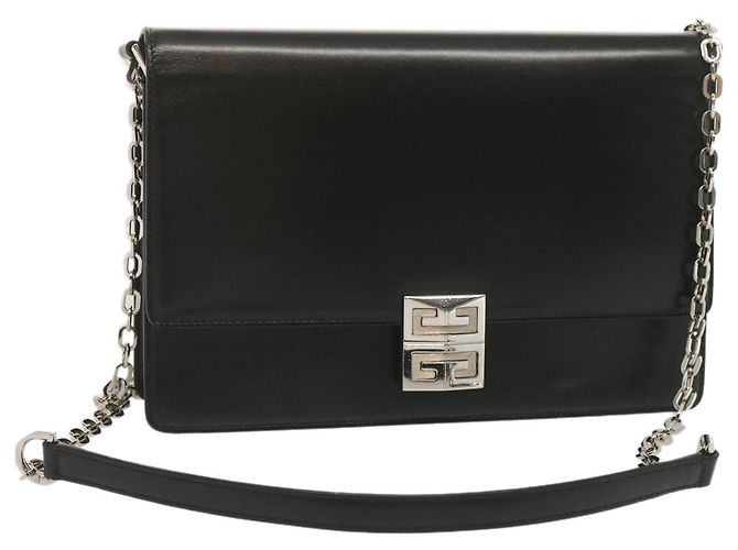Bolsa de ombro com corrente GIVENCHY couro preto Auth am5976
