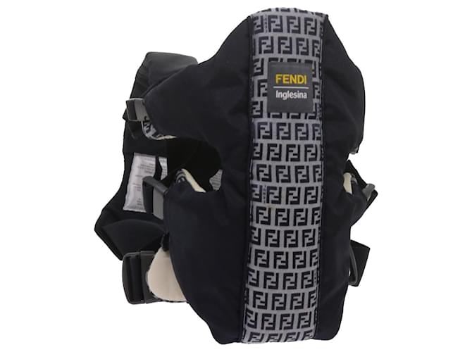 FENDI Baby Carrier Zucchino Canvas Shoulder Bag Black Auth 69064  ref.1316690