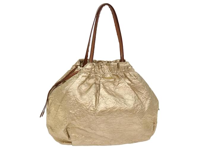 PRADA Tote Bag Nylon Gold Auth 69359 Golden  ref.1316731