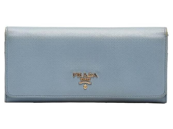 Prada Saffiano Logo Continental Flap Wallet Blue Pony-style calfskin  ref.1316888