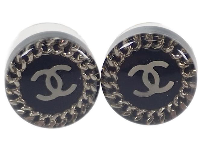 Chanel Boucles d'oreilles à tige en chaîne ronde CC Résine Noir  ref.1316917