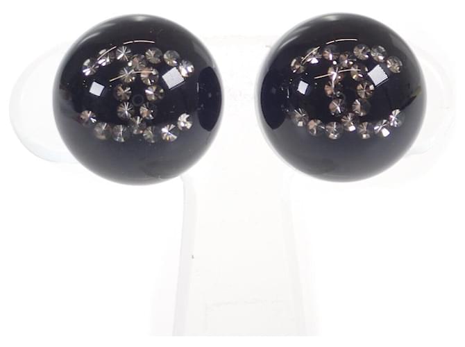 Chanel CC Crystal Stud Earrings Black Plastic  ref.1316922