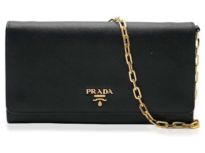 Prada Black Saffiano Wallet on Chain Leather  ref.1316957
