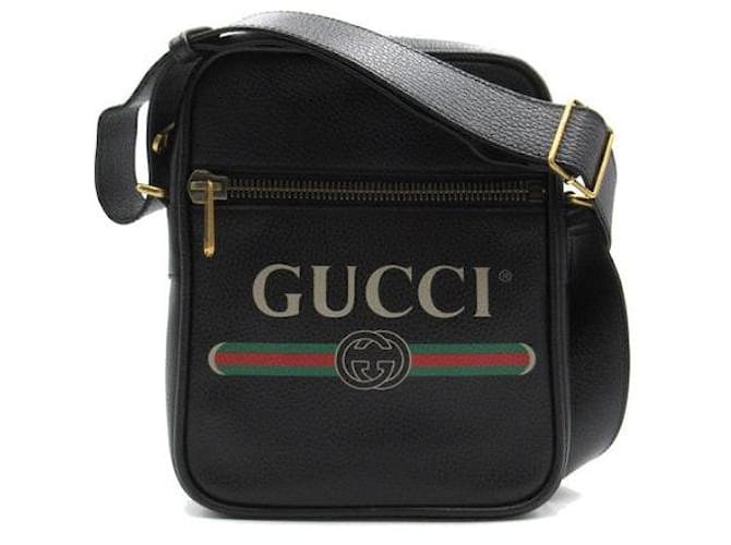 Gucci Bolsa tiracolo com zíper e logotipo de couro Preto Bezerro-como bezerro  ref.1316978