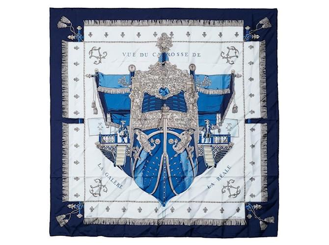 Hermès Carré Vue du Carosse de la Galère Foulard en Soie La Réale Bleu  ref.1316984
