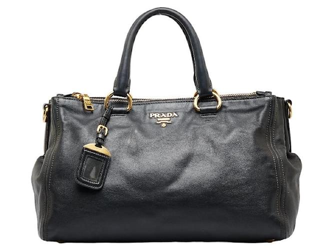 Prada Vitello Lux lined Zip Handbag Black Pony-style calfskin  ref.1317035