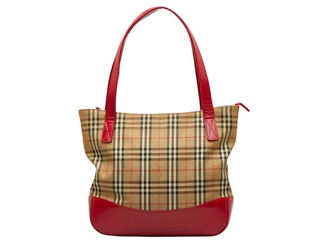 Burberry Haymarket Check Canvas & Leather Tote Bag Brown Cloth  ref.1317046