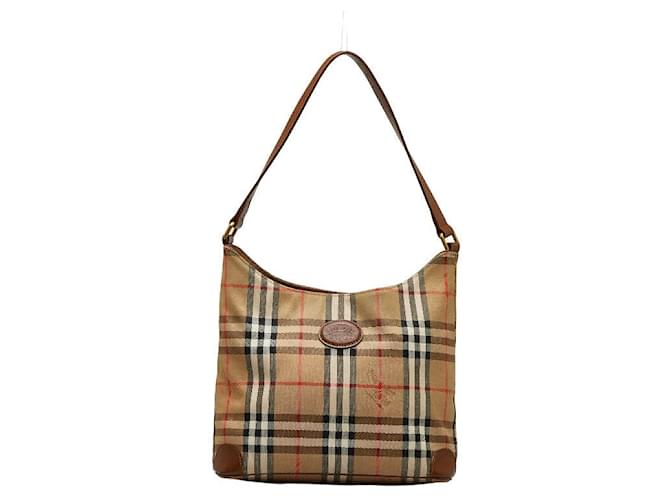 Burberry House Check Canvas Shoulder Bag Brown Cloth  ref.1317048