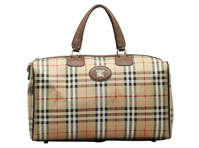 Burberry Haymarket Check Canvas Boston Bag Brown Cloth  ref.1317049
