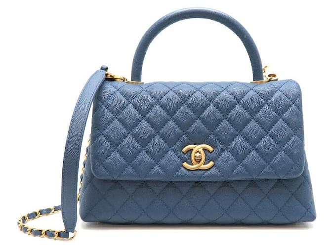 Chanel CC Quilted Caviar Handle Bag Blue  ref.1317052