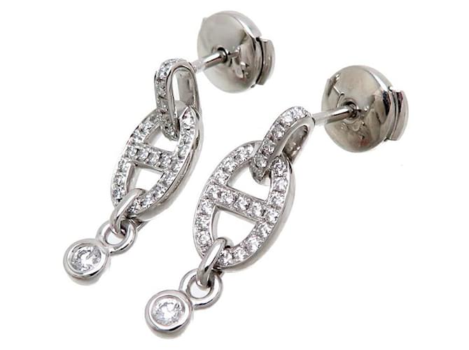 Hermès 18k Gold Diamond Chaine D'Ancre Drop Earrings Silvery  ref.1317070