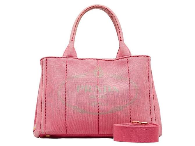 Prada Sac à main à logo Canapa Toile Rose  ref.1317093