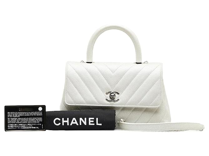 Chanel CC Chevron Caviar Handtasche Weiß  ref.1317117