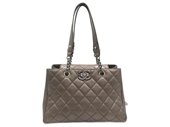 Chanel CC-Einkaufstasche aus gestepptem Leder mit Kette Bronze Kalbähnliches Kalb  ref.1317122