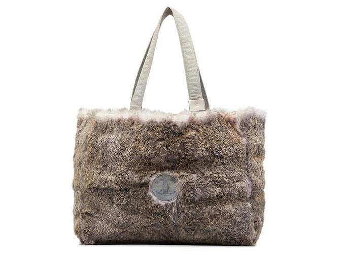 Chanel Fur & Suede Tote Bag Grey  ref.1317129