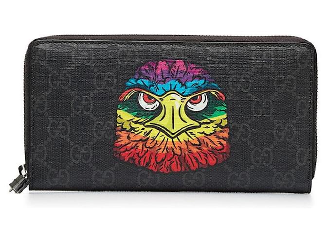 Gucci GG Bestiary Eagle Print-Geldbörse mit umlaufendem Reißverschluss Schwarz  ref.1317145