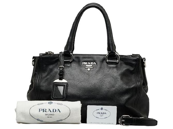 Double Prada Handtasche mit Reißverschluss und Lederfutter Schwarz Kalbähnliches Kalb  ref.1317333