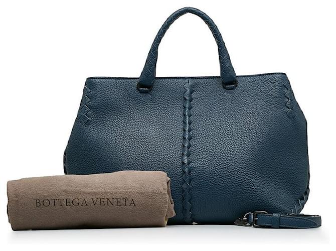 Bottega Veneta Intrecciato Trim Leather Tote Bag Blue Pony-style calfskin  ref.1317351