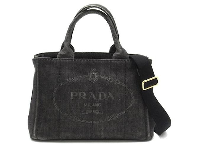 Prada Canapa Logo Denim Handbag Black  ref.1317561