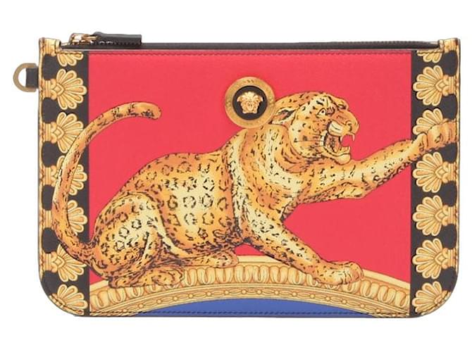 Versace Leoparden-Barock-Clutch Rot  ref.1317566