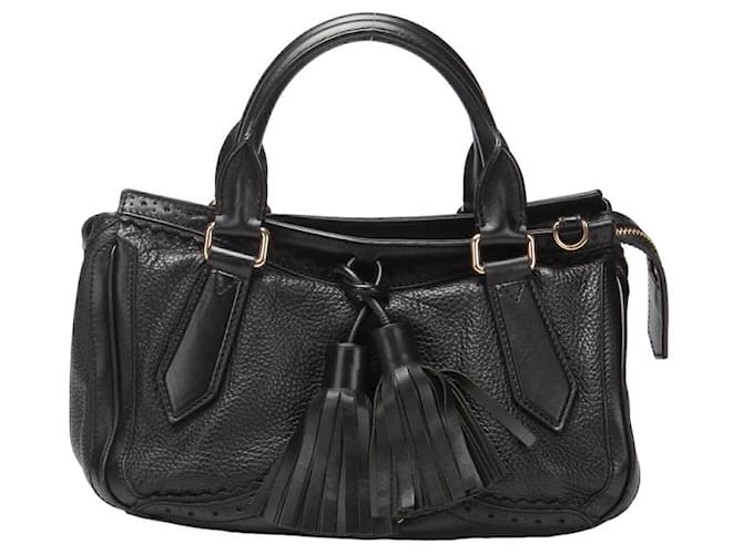 Burberry Leather Logos Fringe Handbag Black Pony-style calfskin  ref.1317568