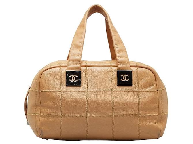 Chanel Choco Bar Leather Boston Bag Brown Pony-style calfskin  ref.1317574