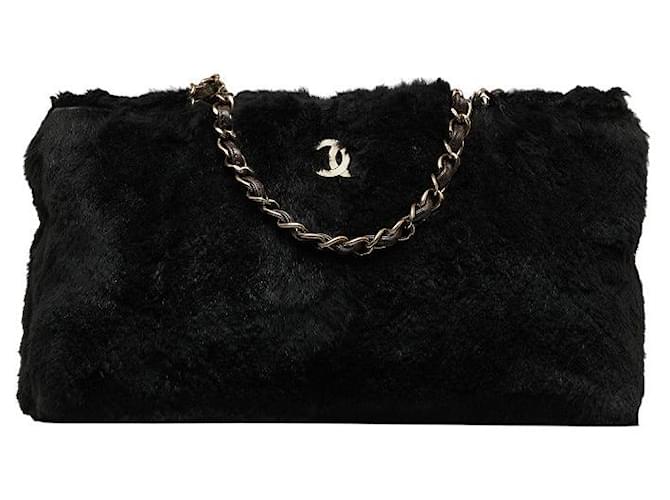 Chanel CC Fur Chain Shoulder Bag Black  ref.1317575