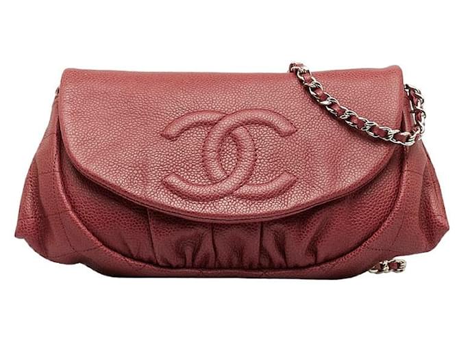 Chanel CC Caviar Half Moon Flap Crossbody Bag Red  ref.1317577