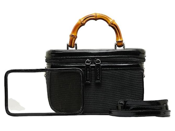 Gucci Canvas & Leather Bamboo Vanity Bag Black  ref.1317587