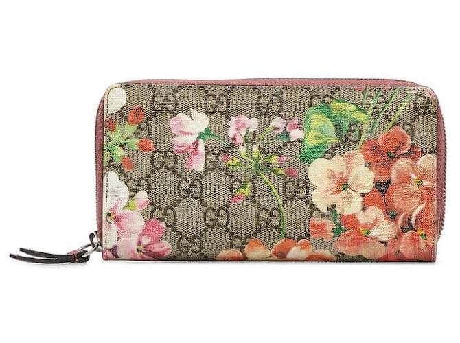 Gucci GG Supreme Florales Portemonnaie mit umlaufendem Reißverschluss Pink  ref.1317595