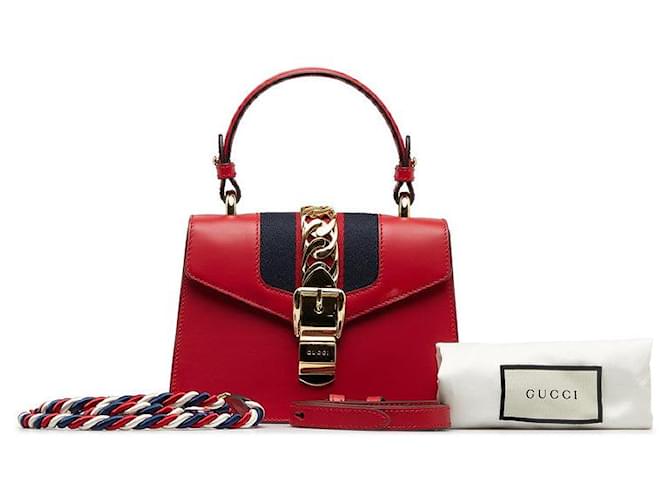 Gucci Mini Sylvie Leather Shoulder Bag Red Pony-style calfskin  ref.1317609