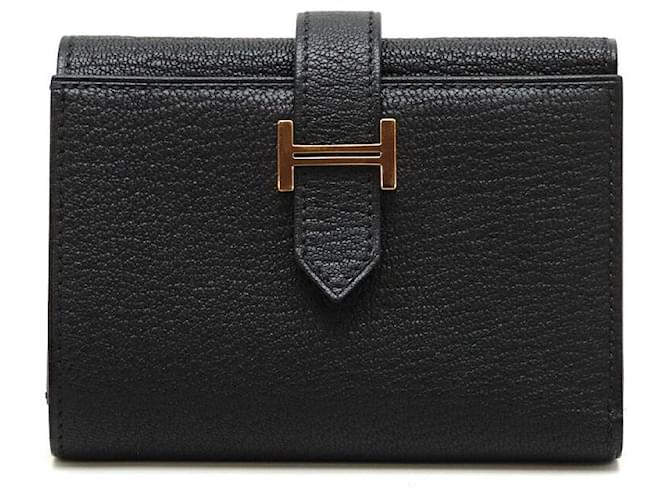 Hermès Bearn Classic Wallet Black Pony-style calfskin  ref.1317611
