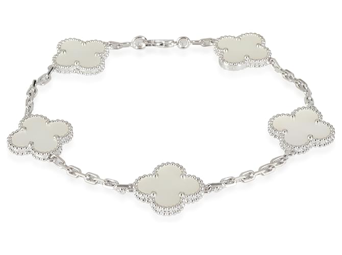 Van Cleef & Arpels Vintage Alhambra Mother Of Pearl Bracelet in 18K white gold  ref.1317745