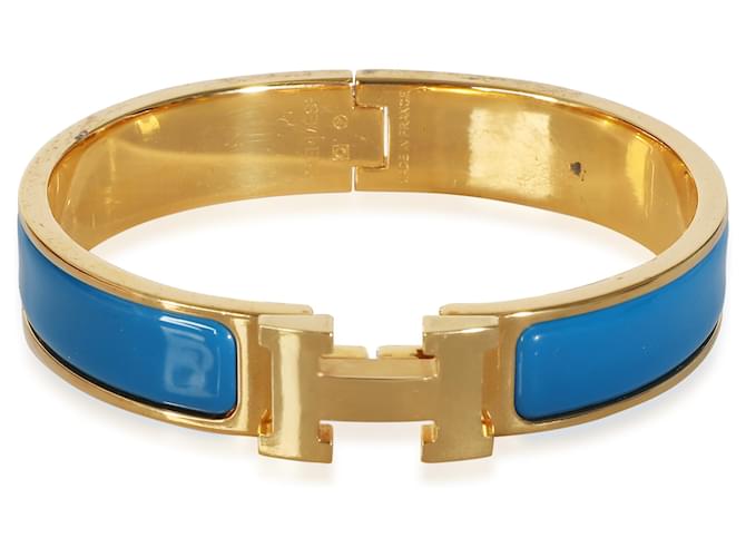 Bracciale Hermès Clic H blu placcato in oro  ref.1317754