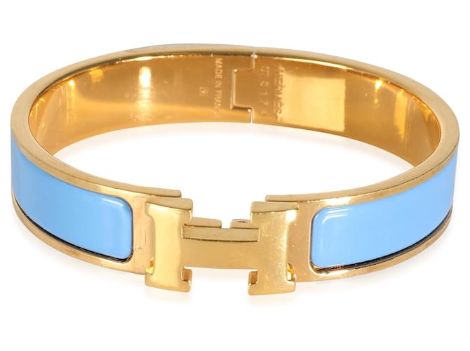 Bracciale Hermès Clic H azzurro Placcato in oro  ref.1317756
