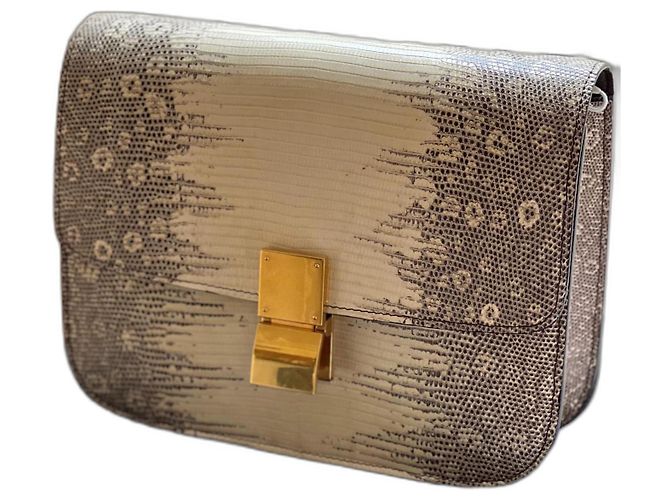 Céline Celine Lizard Medium Classic Box Bag Beige
