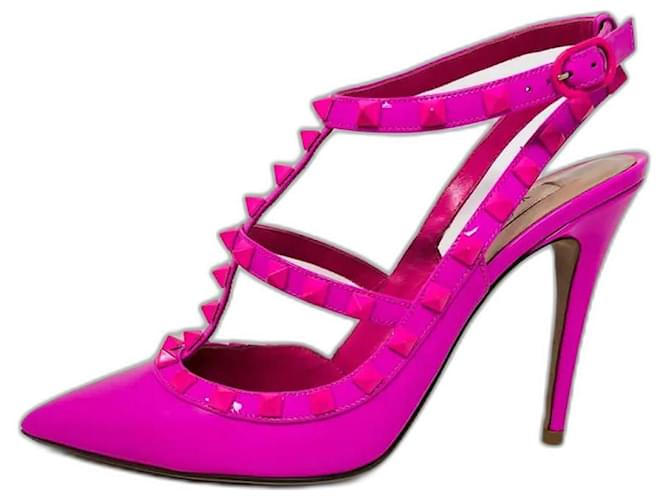 Valentino ROCKSTUD PATENT LEATHER PUMPS WITH TONE-ON-TONE STRAPS AND STUDS 100MM Fuschia Varnish  ref.1317934