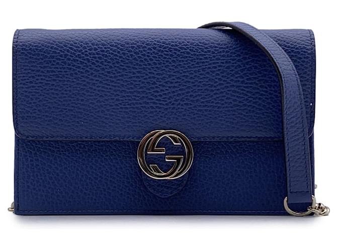 Gucci Carteira GG WOC de couro azul em bolsa crossbody com corrente  ref.1317967