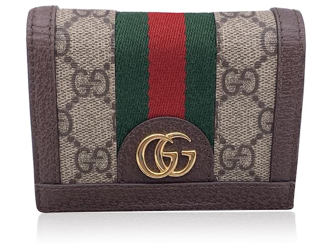Gucci GG Monogram Supreme Web Ophidia Card Case Mini Wallet Brown Cloth  ref.1317972