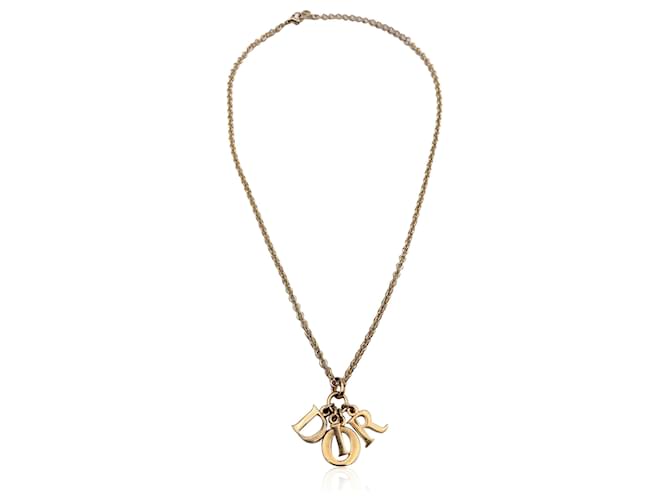 Christian Dior Collar de cadena con letras y logo colgantes de metal dorado  ref.1317976