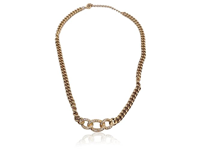 Christian Dior Collana vintage in cristallo con maglie a catena in metallo dorato D'oro  ref.1317977