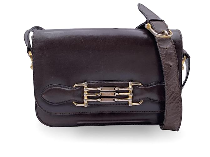 Céline Vintage Dark Brown Leather Box Flap Shoulder Bag  ref.1317979