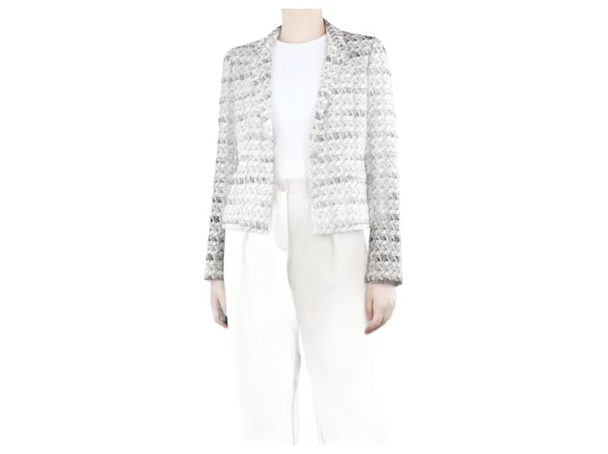 Chanel Cream and black tweed patterned jacket - size UK 10 Cotton  ref.1318119