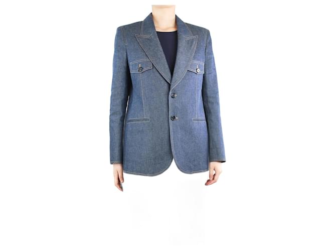 Saint Laurent Blauer einreihiger Jeansblazer - Größe UK 14 Baumwolle  ref.1318122