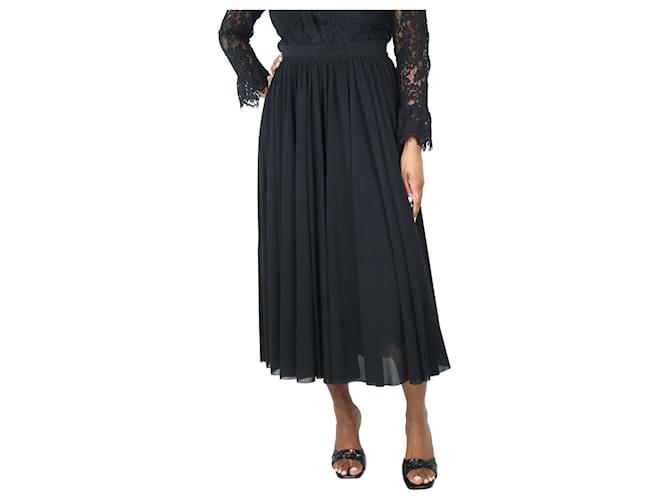 Jil Sander Black elasticated waist pleated midi skirt - size UK 14 Polyamide  ref.1318123
