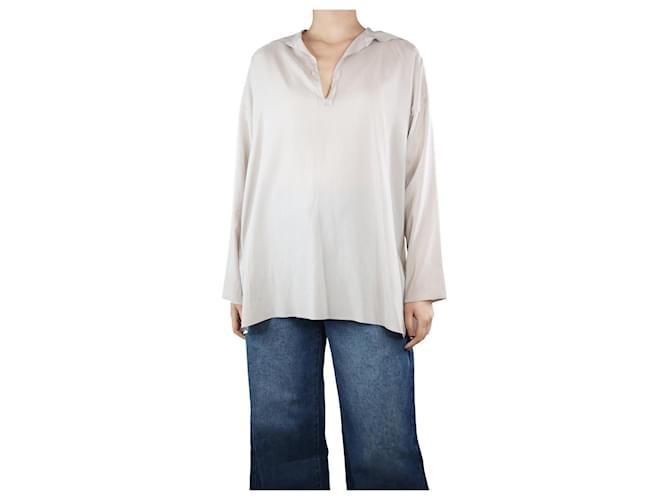 Lanvin Camisa de seda desgastada con escote en V color crema - talla UK 8 Crudo  ref.1318124