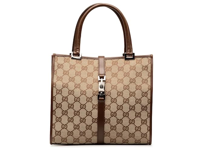 Gucci Brown GG Canvas Jackie Tote Beige Leather Cloth Pony-style calfskin Cloth  ref.1318219